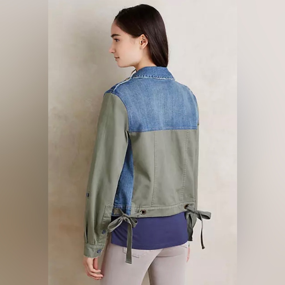 Anthropology Pilcro Denim Army Khaki Green Jean Jacket Women's Size Large - Picture 2 of 11